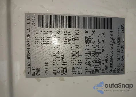 2020 Nissan Pathfinder Sv from USA, damaged, VIN 5N1DR2BN0LC617294